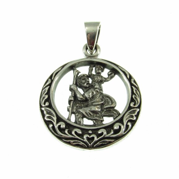 Solid 925 Sterling Silver Saint Christopher Protection Religious Medal Pendant - Picture 4 of 8